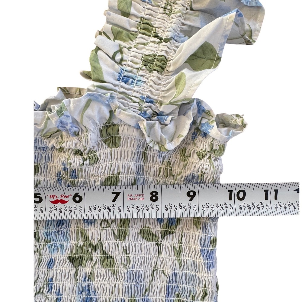 Hill House Home Ellie Nap Dress Blue Green Peony Bouquet Smocked Tiered XXXS - Picture 10 of 10